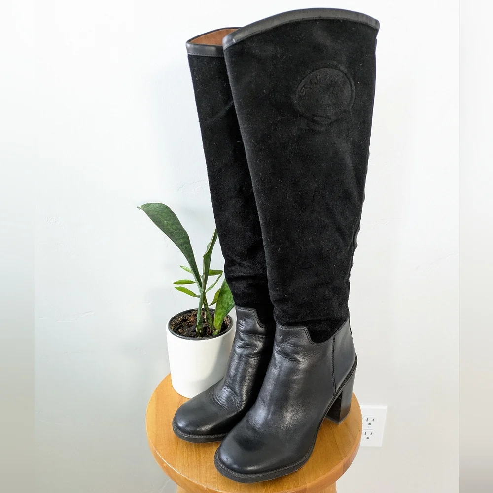 Franco Sarto Black Suede And Leather Knee-High Boots - Picture 2 of 8